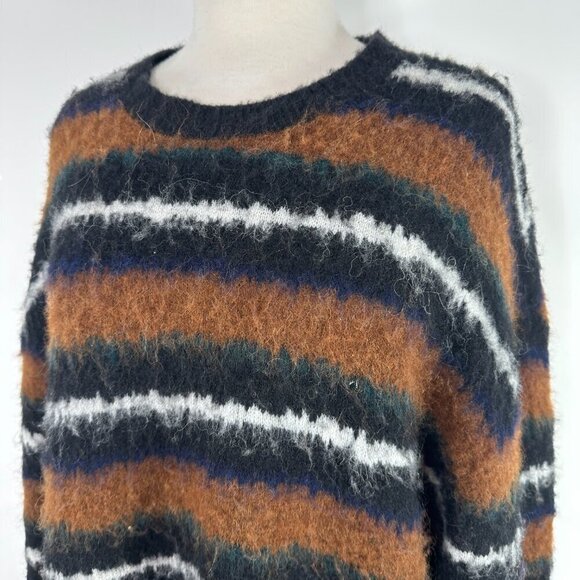 All Saints Oversize Fit XL Wool Alpaca Blend Stripe Crew -Neck  Sweater - Picture 2 of 10